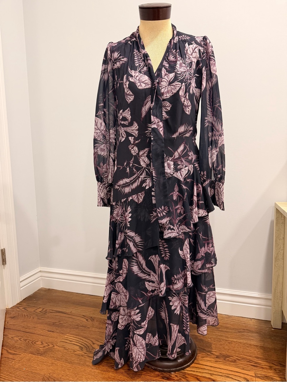 Marchesa Black Dress with Dusty Pink Floral Print